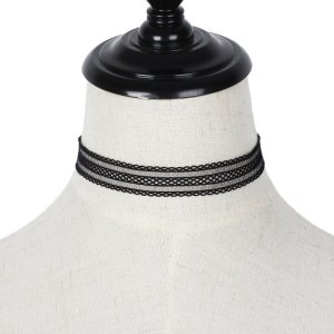 ITIMPORT CHOKER Koronkowy Haft Czarny NASZYJNIK Gothic CH09 2