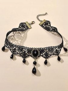 ITIMPORT .CHOKER Koronkowy Haft Czarny NASZYJNIK Elegancki 3