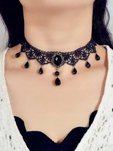 ITIMPORT .CHOKER Koronkowy Haft Czarny NASZYJNIK Elegancki 4