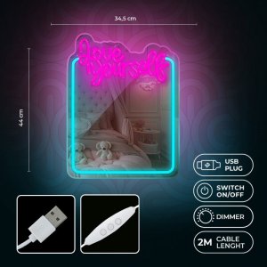 Forever Neon MIRROR LED LOVE YOURSELF błękit róż FMNE01 Light 3
