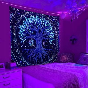 ITIMPORT Dekoracja ŚCIENNA UV OBRAZ Fluorescencyjny GOBELIN ODBLASK 150x150cm Czacha 7