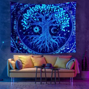 ITIMPORT Dekoracja ŚCIENNA UV OBRAZ Fluorescencyjny GOBELIN ODBLASK 150x150cm Czacha 8