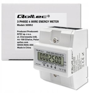 Qoltec Qoltec 3-Fazowy elektroniczny licznik | miernik zużycia energii na szynę DIN | 400V | 100A | LCD | 4P 4