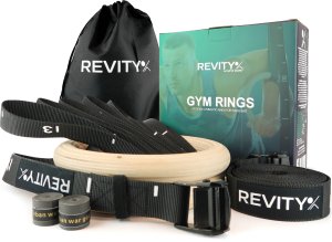Revity Kółka gimnastyczne drewniane koła do ćwiczeń Gym Rings z miarką i owijkami 2