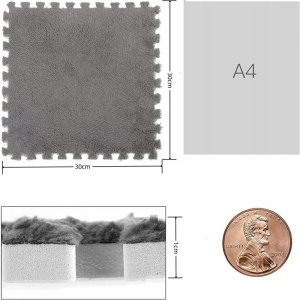 ITIMPORT Puzzle na podłogę PLUSZOWA Piankowe DYWAN MATA Aksamitna DZIECI 30cm SZARA 6