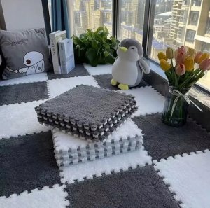 ITIMPORT Puzzle na podłogę PLUSZOWA Piankowe DYWAN MATA Aksamitna DZIECI 30cm SZARA 9
