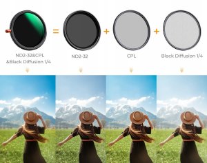 Filtr K&F Filtr Hybrydowy 3w1 82 mm 82mm Fader ND2-32 + CPL + Black Diffusion 1/4 / KF01.2928V2 4