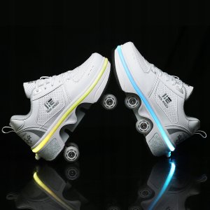 ITIMPORT BUTOROLKI BUTY ROLKI Z KÓŁKAMI ROLKAMI PODŚWIETLANE 7-LED UNISEX BIAŁE r.42 5