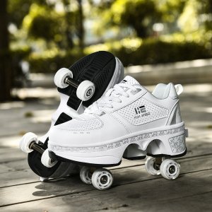 ITIMPORT BUTOROLKI BUTY ROLKI Z KÓŁKAMI ROLKAMI PODŚWIETLANE 7-LED UNISEX BIAŁE r.42 6
