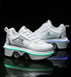 ITIMPORT BUTOROLKI BUTY ROLKI Z KÓŁKAMI ROLKAMI PODŚWIETLANE 7-LED UNISEX BIAŁE r.42 8