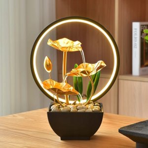 TaoTronics FONTANNA DEKORACYJNA WODNA ZEN liść LOTOSU NA BIURKO 3 poziomowa LED LAMPKA 3