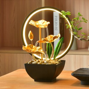 TaoTronics FONTANNA DEKORACYJNA WODNA ZEN liść LOTOSU NA BIURKO 3 poziomowa LED LAMPKA 6