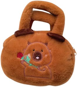 LeanToys Torba Pluszowa Z Kapibarą Z Różą Brązowy 20cm 3