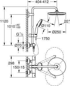 Grohe Grohe Vitalio Start 250 - Brusesystem 8,5l flex 5
