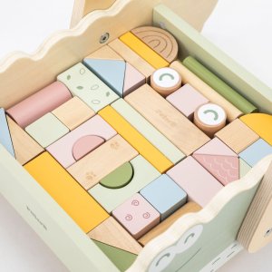 Ecotoys Viga Drewniany Wózek Na Klocki Pchacz 11