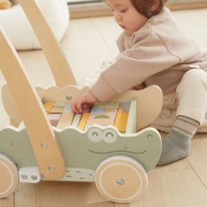 Ecotoys Viga Drewniany Wózek Na Klocki Pchacz 7