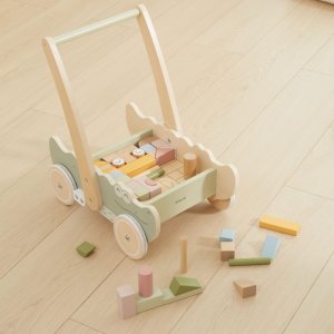 Ecotoys Viga Drewniany Wózek Na Klocki Pchacz 8