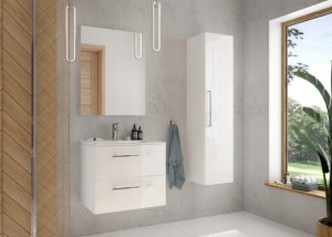 Stamar Szafka łazienkowa z umywalką baterią i syfonem wisząca biała 60x50 5