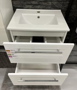 Stamar Szafka łazienkowa z umywalką baterią i syfonem wisząca biała 60x50 6