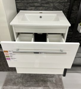 Stamar Szafka łazienkowa z umywalką baterią i syfonem wisząca biała 60x50 7