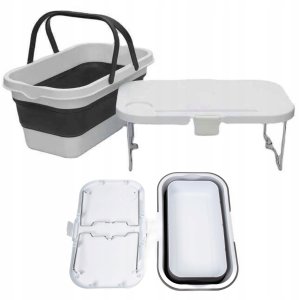 InnovaGoods PLATINET CAMPING PICNIC BASKET 47X29X23,5 CM, 16L, FOLDING, WITH 2 IN 1 LID / TABLE WHITE-GREY [45904] 3