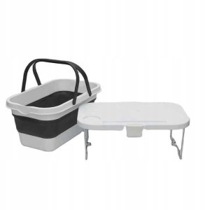 InnovaGoods PLATINET CAMPING PICNIC BASKET 47X29X23,5 CM, 16L, FOLDING, WITH 2 IN 1 LID / TABLE WHITE-GREY [45904] 5