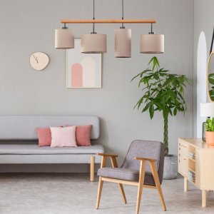 Lampa wisząca TKKRYWULT Tk Lighting Deva 6108 lampa wisząca zwis 4x15W E27 beżowa/drewniana 3
