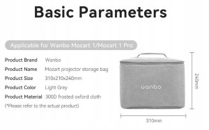 Torba Wanbo Wanbo Torba na projektor | dla modelu Mozart 1, Mozart 1 Pro, DaVinci 1 Pro | szara 5