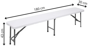 Royal Catering Ławka składana cateringowa 180 x 30 x 43 cm turystyczna biwak biało-szara UNIWERSALNY 21