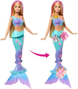 Lalka Barbie Mattel Syrenka z długimi blond włosami z różowymi pasemkami, funkcją rozkwitających kwiatów (JDM72) 2