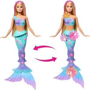 Lalka Barbie Mattel Syrenka z długimi blond włosami z różowymi pasemkami, funkcją rozkwitających kwiatów (JDM72) 3