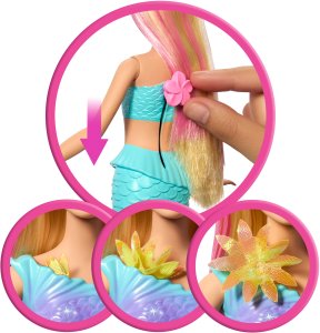 Lalka Barbie Mattel Syrenka z długimi blond włosami z różowymi pasemkami, funkcją rozkwitających kwiatów (JDM72) 4