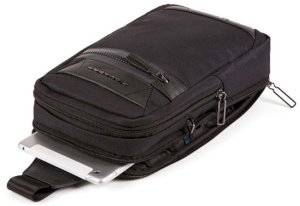 Piquadro Piquadro, Trakai, Leather & Fabric, Mono Sling, Textile Crossbody Bag, Black, 42021990, 31 x 18 x 7 cm, For Men For Men 4