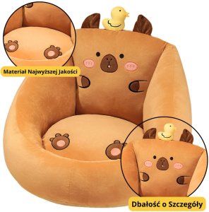 LeanToys Fotel Pluszowy Dla Dzieci Kapibara Z Kaczuszką Brązowy 50x45cm 2