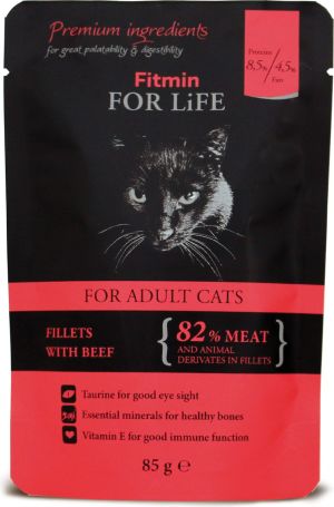 Fitmin  For life saszetka fileciki z wołowiną w sosie dla kotów 85g 2