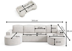 Sofello NAROŻNIK MOLLY FUNKCJA SPANIA TKANINA BOUCLE FORMA U quelle 26 7