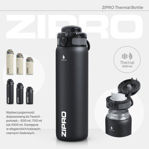 Zipro ZIPRO Butelka termiczna 1000 ml Stainless Steel Czarna 2