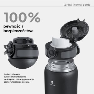Zipro ZIPRO Butelka termiczna 1000 ml Stainless Steel Czarna 5