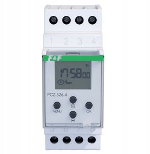 F&F Zegar sterujący programowalny astronomiczny F&F PCZ-526.4 2x16A 2NO/NC 24-264V AC/DC dwukanałowy z przerwą nocną programowalny przez NFC ANDROID i iOS na szynę DIN 3