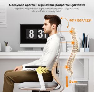 Krzesło biurowe SENSE7 Nakai Biało-szare 4