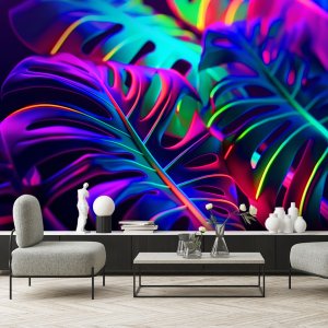 Feeby Fototapeta Liście monstery w neonowych barwach 450x315 xxl 2