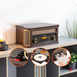Gramofon Fenton Gramofon Memphis BT CD DAB+ FM USB brązowy one size 10