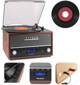 Gramofon Audizio Gramofon retro Frisco z radiem DAB brązowy one size 3