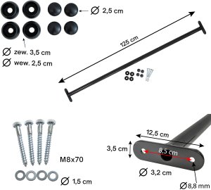 4iQ Group Drążek Metalowy na Plac zabaw Antracytowy Długi 125 cm do podciągania 15