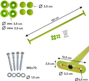 4iQ Group Drążek Metalowy na Plac zabaw Limonkowy Długi 125 cm do podciągania 16