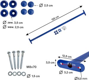 4iQ Group Drążek Metalowy na Plac zabaw Niebieski Długi 125 cm do podciągania 16
