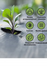 PrimeGarden Agrotkanina czarna 1,1x50m UV 135g antychwastowa agrowłóknina + kotwy 2