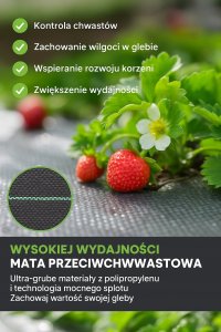 PrimeGarden Agrotkanina czarna 160 cm x50m UV 90g antychwastowa agrowłóknina + kotwy 3