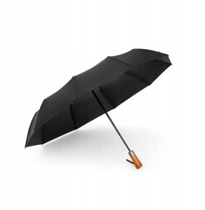 Automatyczny składany parasol z drewnianą rączką 10-ramienny XXL 115 cm czarny 2