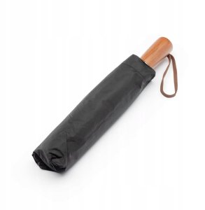Automatyczny składany parasol z drewnianą rączką 10-ramienny XXL 115 cm czarny 4